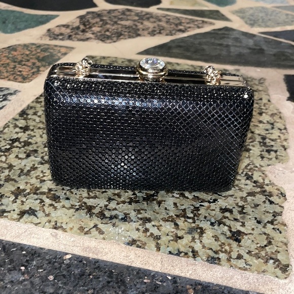 SONDRA ROBERTS Shoulder-Bag Box Clutch Hard-Case-Mesh Rhinestone Clasp Metallic - Picture 2 of 7
